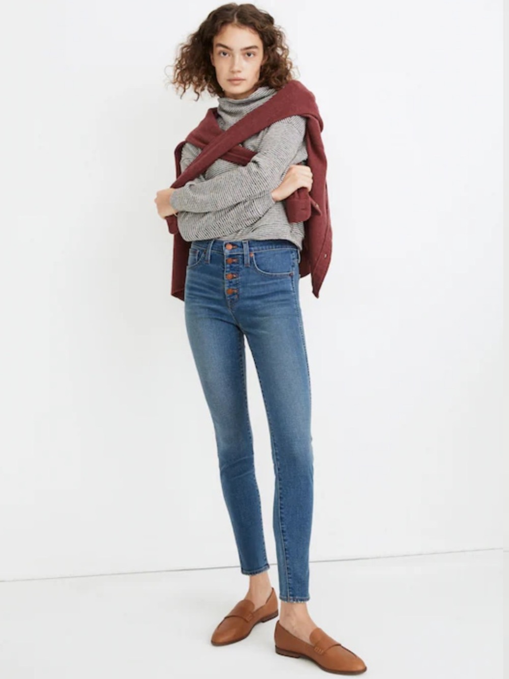 Madewell 10" High-Rise Skinny Jeans Medium Wash Button Fly Size 28 Tall $135